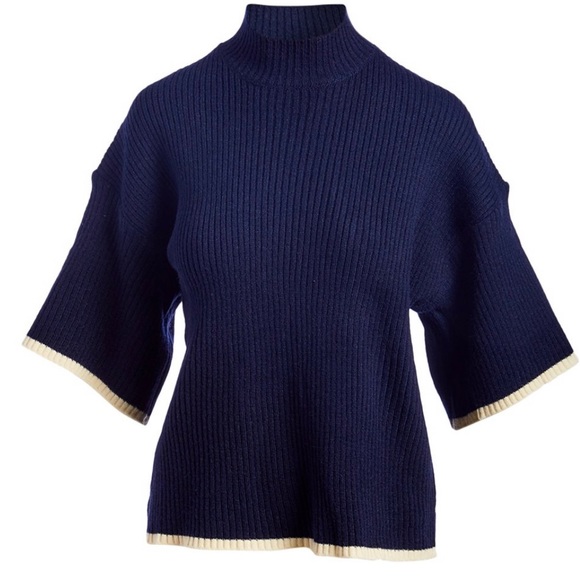 jon & anna | Navy & Ivory Mock Neck Three-Quarter Sleeve Sweater - Women NEW S/M - Picture 1 of 2